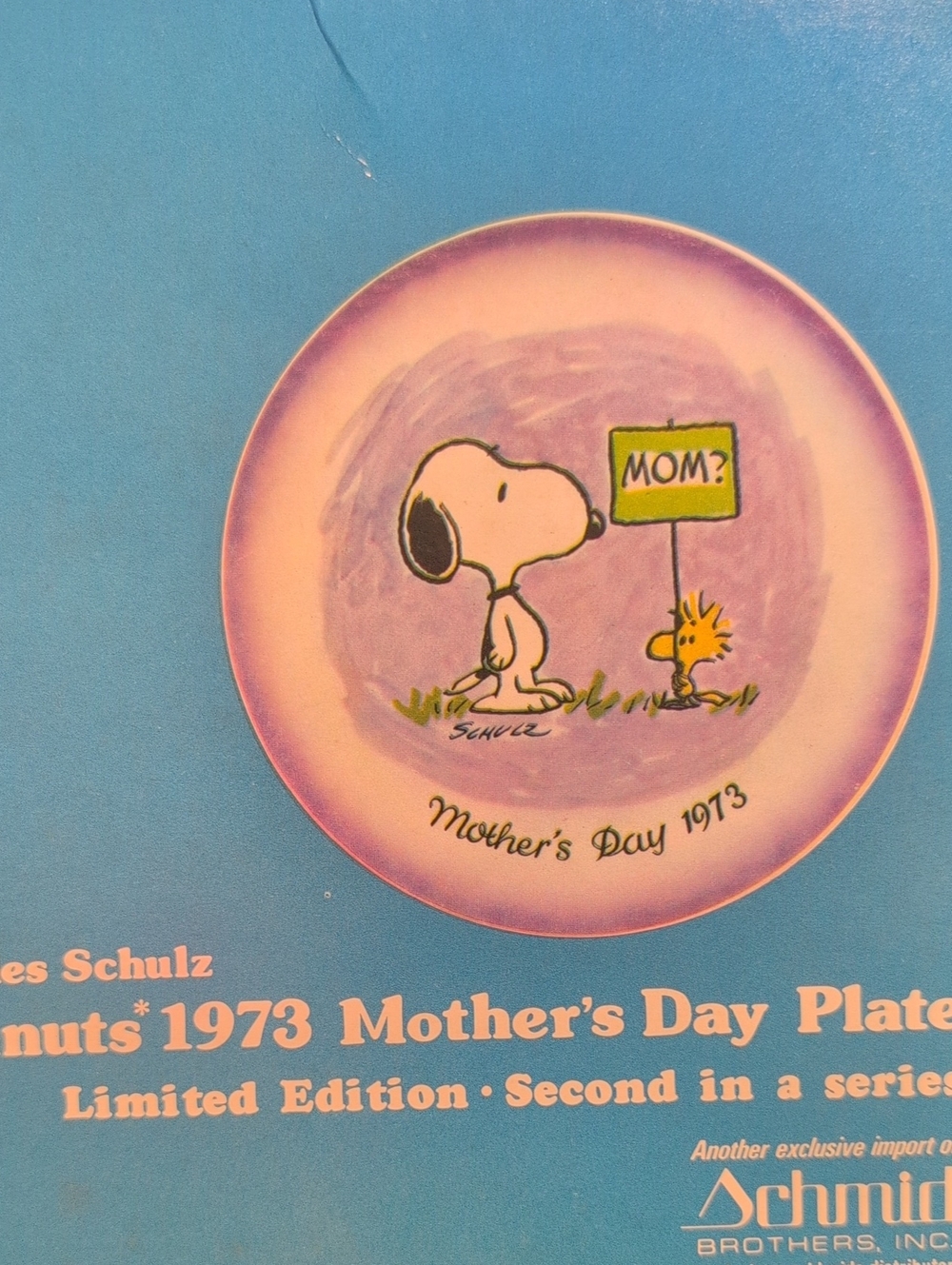 Peanuts Mother's Day 1973 Snoopy & Woodstock Plate - Pastel Pink/Purple
